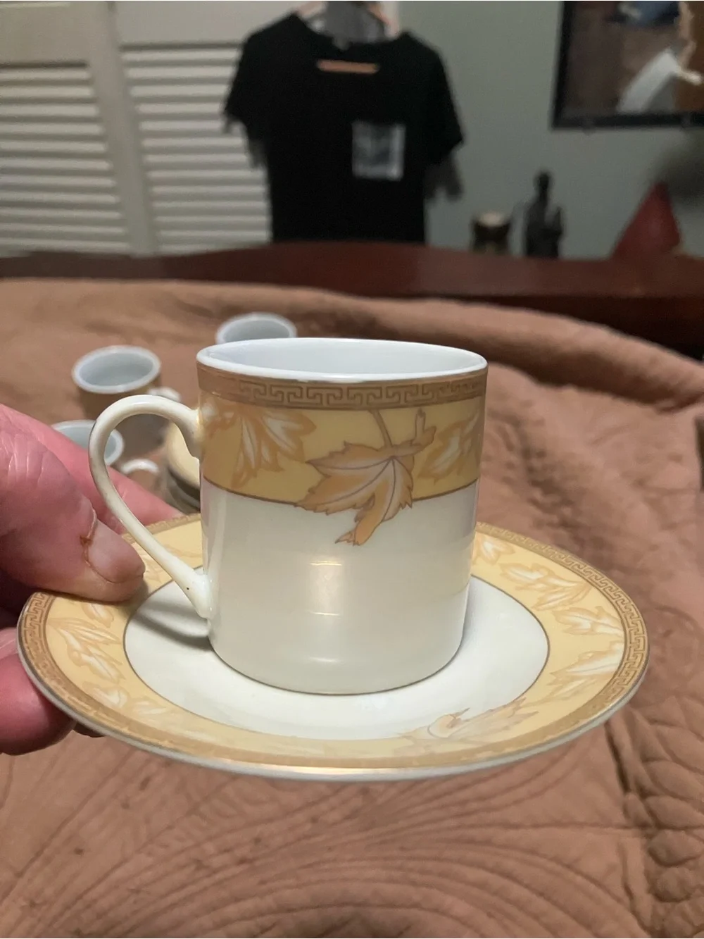 Set of  Porcelain Espresso Cup Sets with Gold Trim